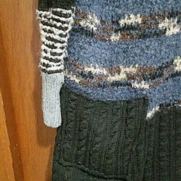 ADORE Women's Shaggy Patchwork Cardigan Sweater High-Low Hem Front Pockets ~ Med - Picture 5 of 6